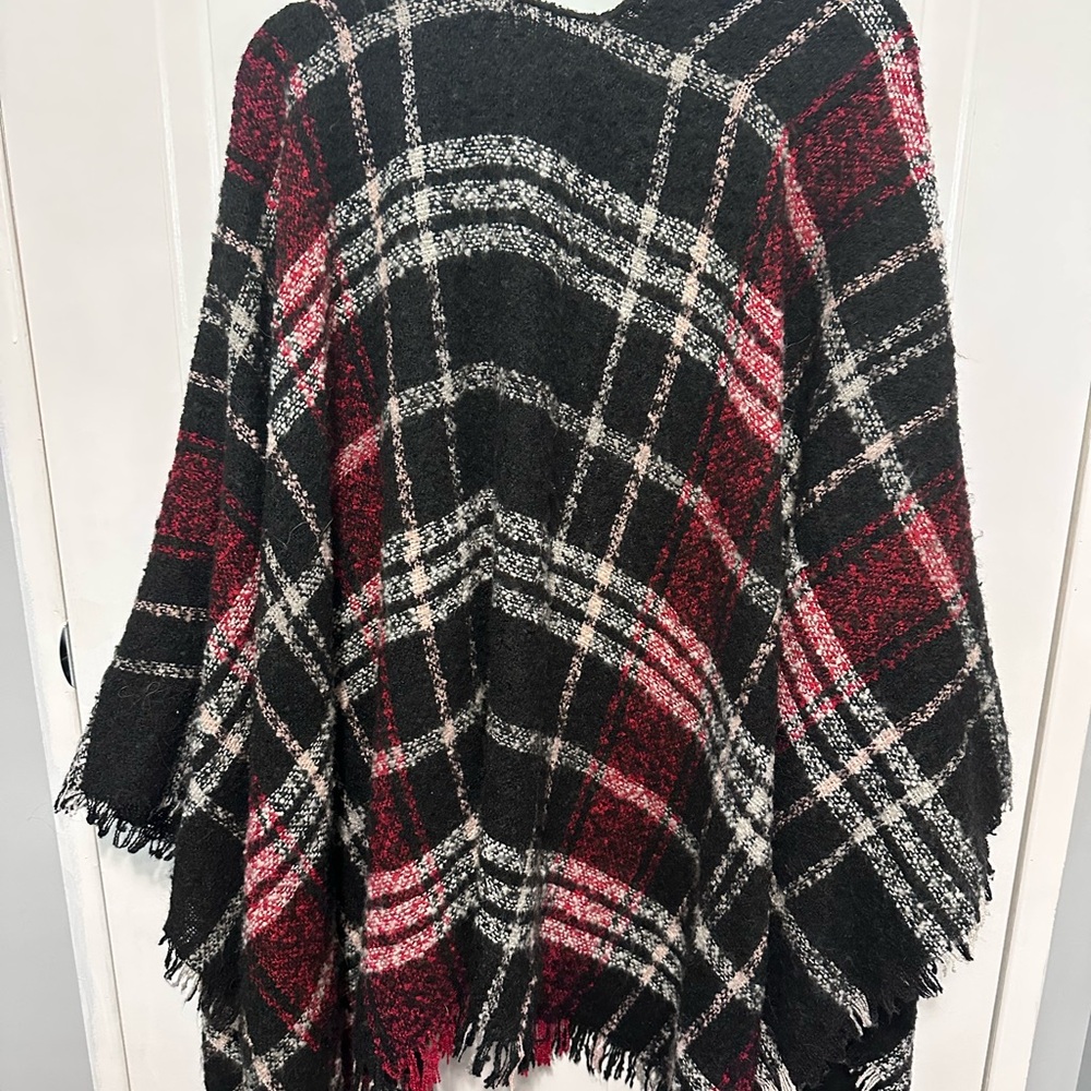 Plaid Fringe Poncho